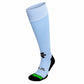 Light blue knee-high sock with black and green accents on a white background