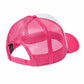Pink mesh cap with white accents on a white background