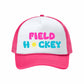 Pink mesh cap with white accents on a white background
