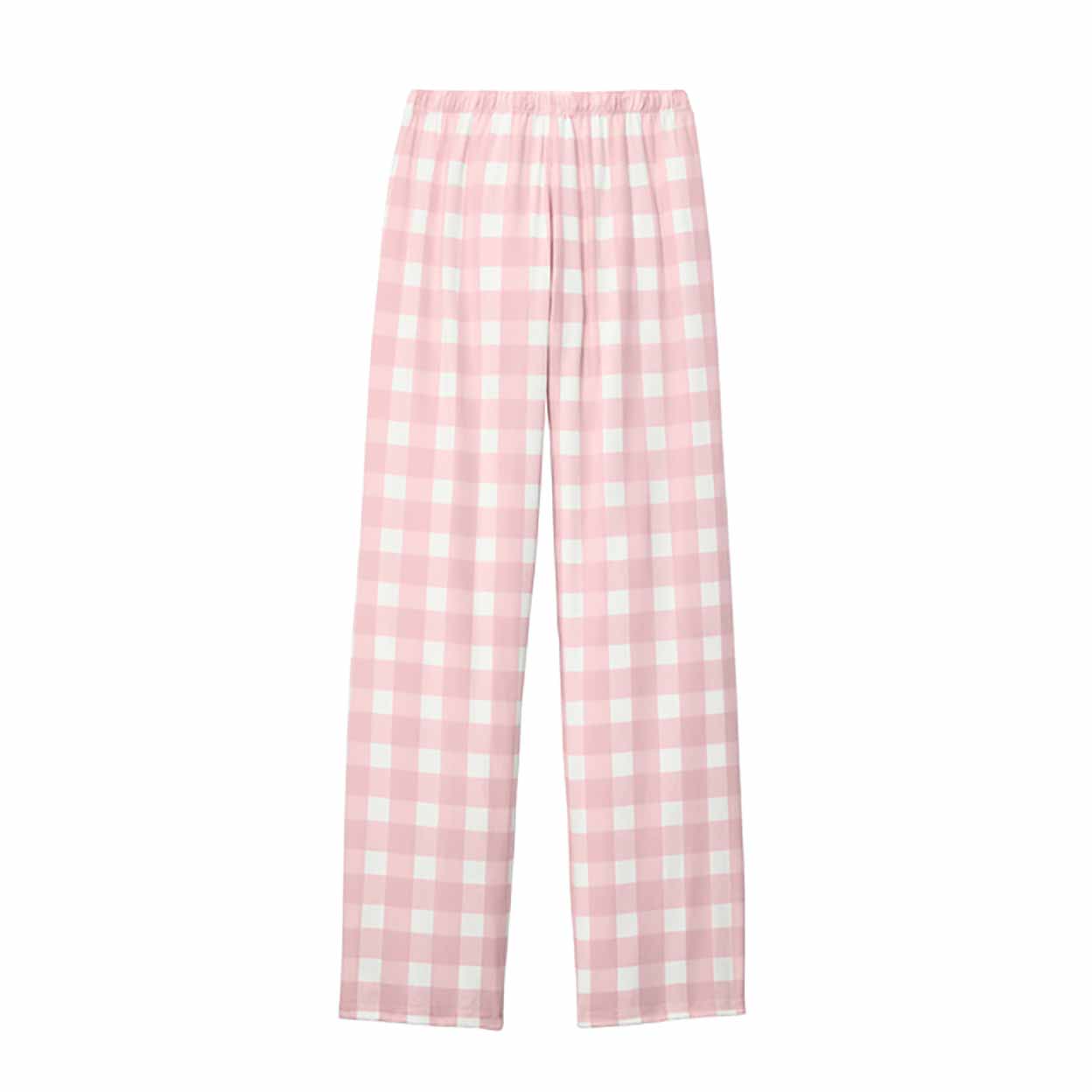 Pink and white checkered pants on a white background