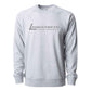 Gray Longstreth logo on a grey Longstreth Lightweight Terry Crewneck.