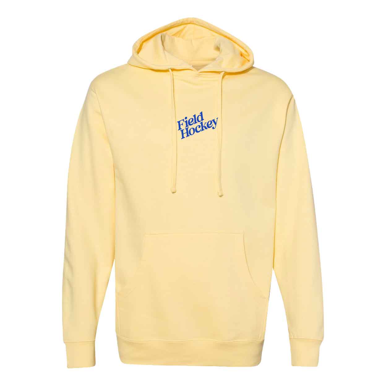 front of the yellow Field Hockey Hooded Sweatshirt