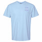 A light blue short-sleeve crewneck t-shirt with a small circular purple graphic on the left chest that reads 'LONGSTRETCH FIELD HOCKEY' around crossed hockey sticks, shown on a plain white background.