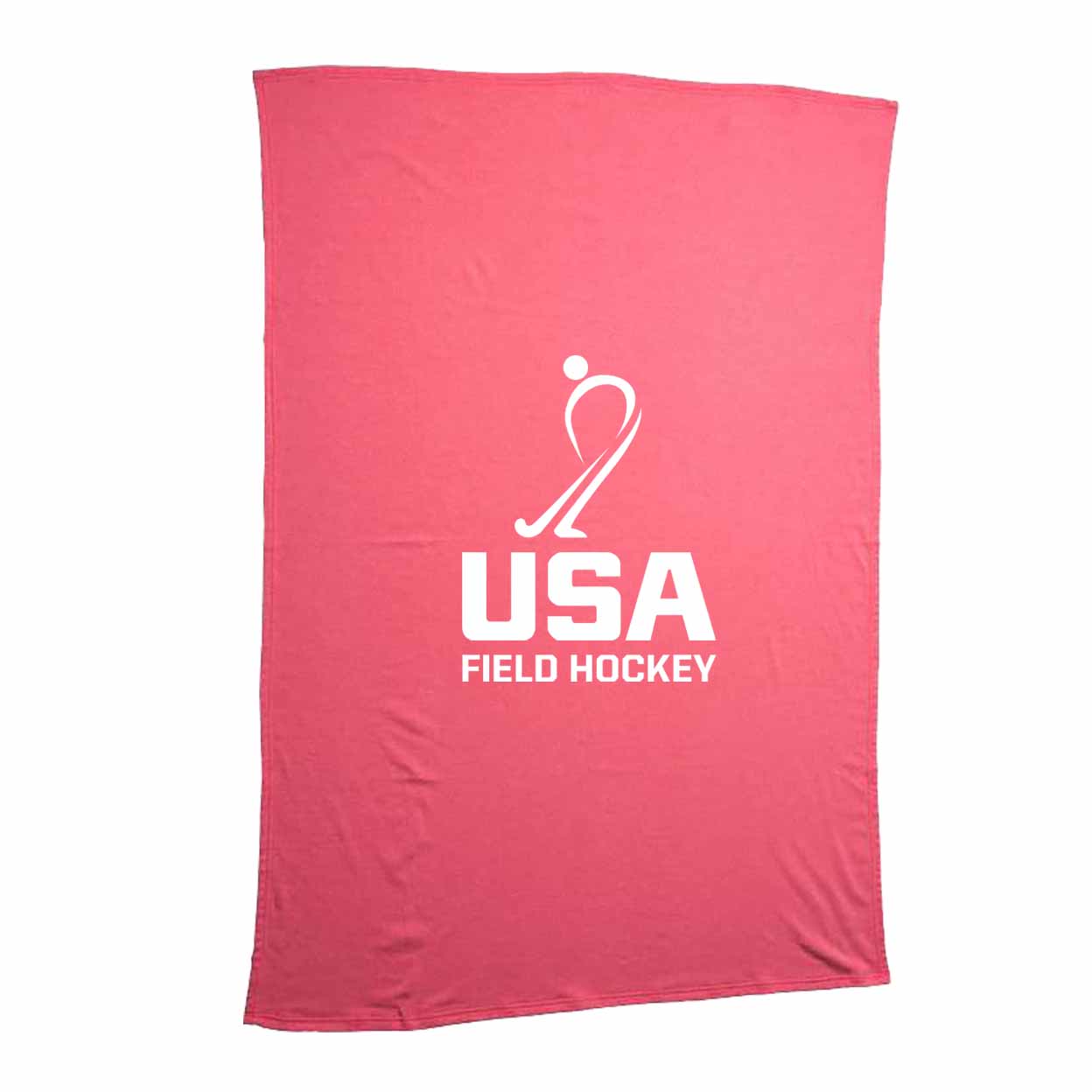 Red blanket with USA Field Hockey logo on a white background