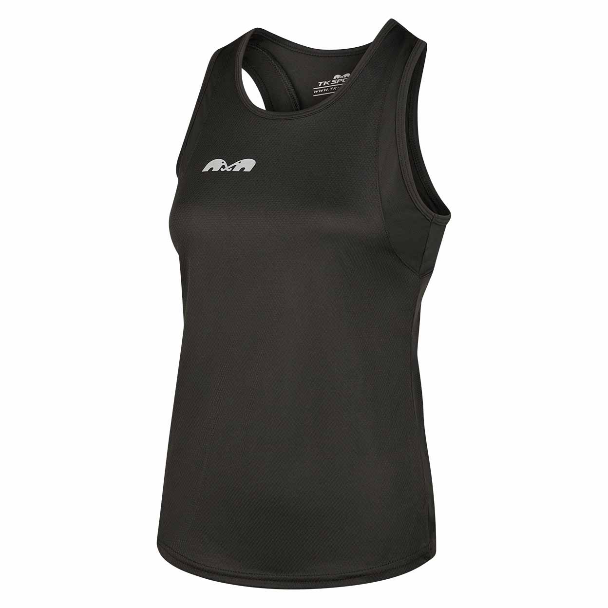 Black tank top with a logo on a white background