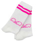 folded flat pair of pink and white TK Crew Socks