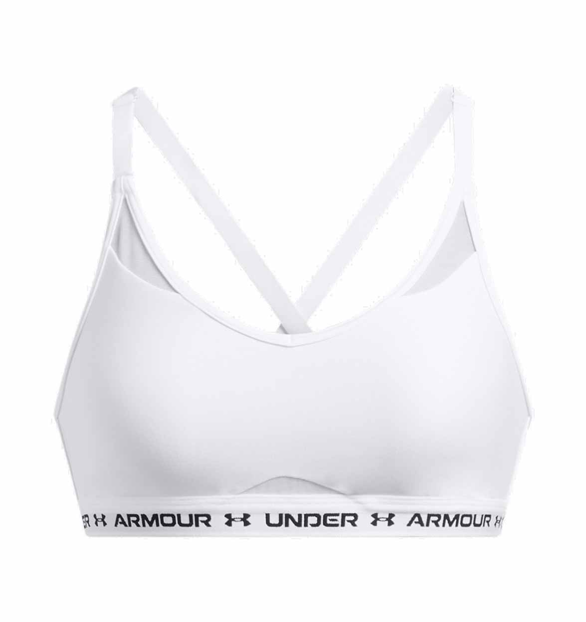 White sports bra with Under Armour logo on a white background