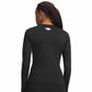 A woman shown from the back wearing a fitted black long-sleeve athletic top with a small white Under Armour logo centered below the neckline, against a plain white background.