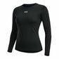 A black long-sleeve athletic top with a white Under Armour logo on the chest, displayed on a clean white background.