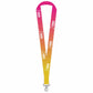 A vertical lanyard strap with a pink-to-yellow gradient, printed with white USA field hockey logos, and finished with a silver metal swivel clasp at the bottom, shown on a plain white background.