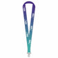 A vertical lanyard strap with a purple-to-teal gradient, printed with white USA field hockey logos, and finished with a silver metal swivel clasp at the bottom, shown on a plain white background.