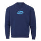 Blue sweatshirt with a light blue logo on a white background