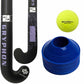 Hockey stick, ball, and cones with visible brand logos on a white background