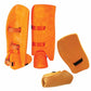 Set of orange protective gear with straps on a white background