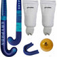 Hockey stick, leg guards, mouthguard, and ball with Gryphon branding on a white background