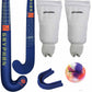 Hockey stick, leg guards, mouthguard, and colorful ball with Gryphon branding on a white background.