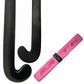 Black hockey stick with pink grip on a white background