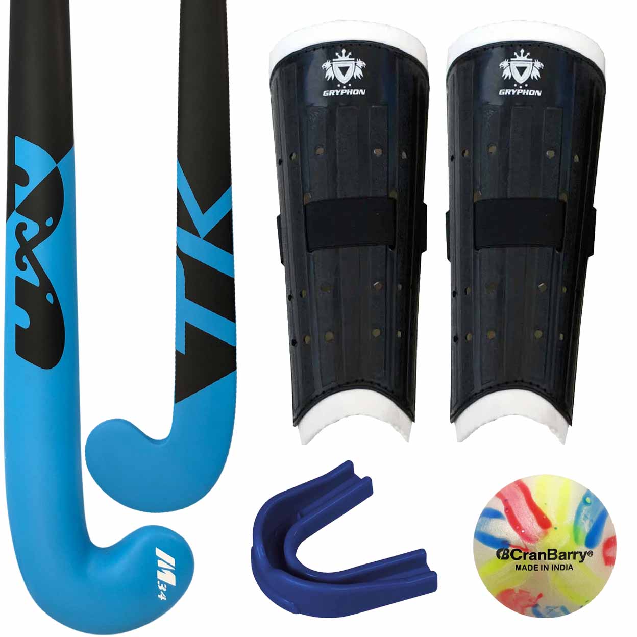 TK Maxi Wood Blue Bundle - stick, ball, shins, mouthguard