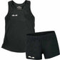 Black tank top and shorts set with a logo on a white background