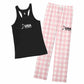 Black tank top and pink checkered pants with 'USA Field Hockey' logo on a white background
