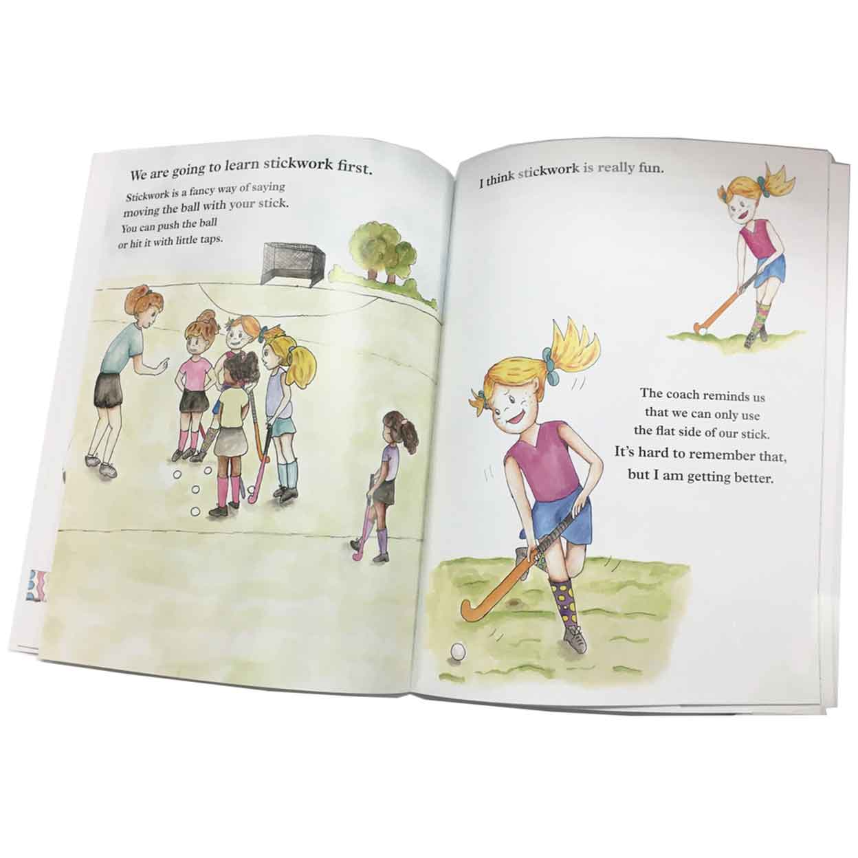 inside pages from Felicity Plays Field Hockey Children's Softcover Book