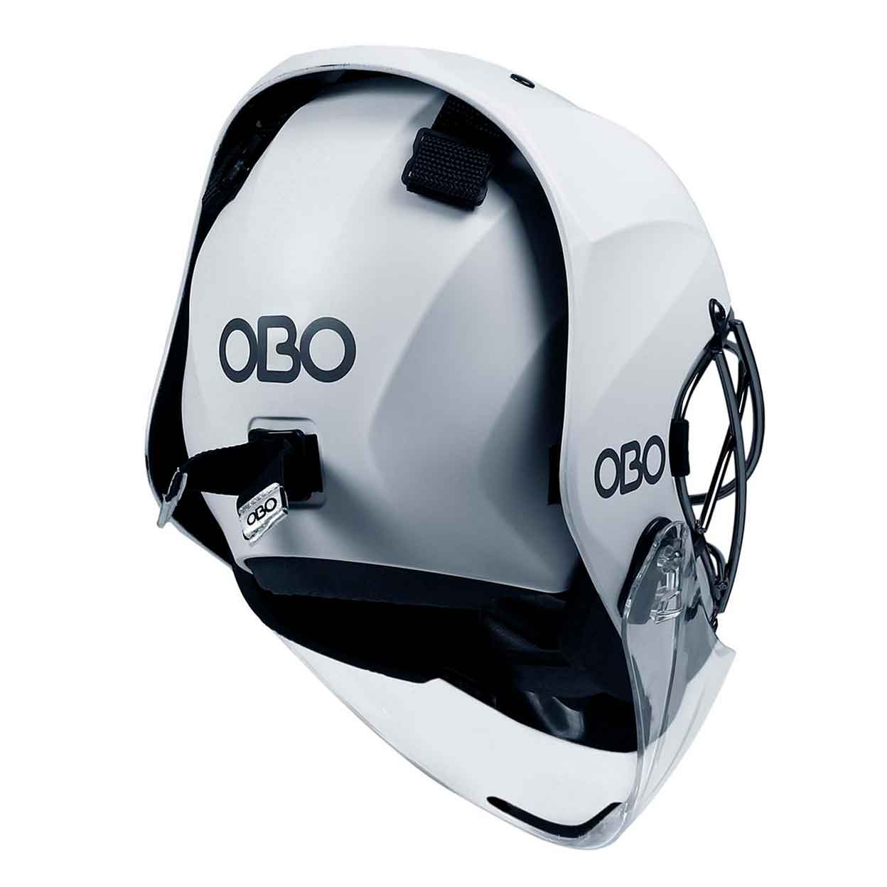 back of the white OBO Robo ABS Goalie Helmet