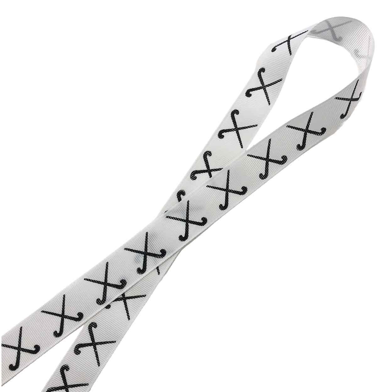White Field Hockey Printed Grosgrain Ribbon-By-The-Yard