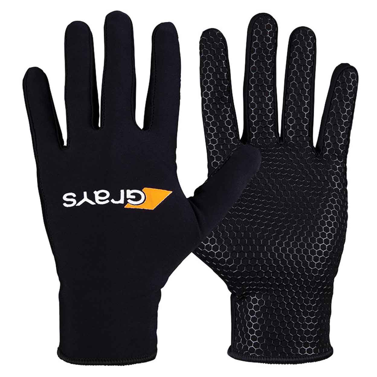 back and palm views of the black Grays Skinful Pro Field Hockey Gloves
