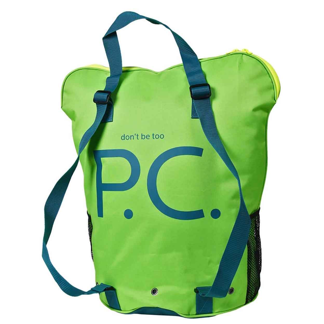 Back of the OOP CarryMe field hockey bag says don't be too P.C. (penalty corner)