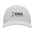 Front of a white USA Field Hockey Hybrid Distressed Denim Baseball Hat