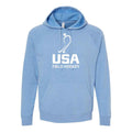 light blue front of the USA Field Hockey Unisex Raglan Hooded Sweatshirt